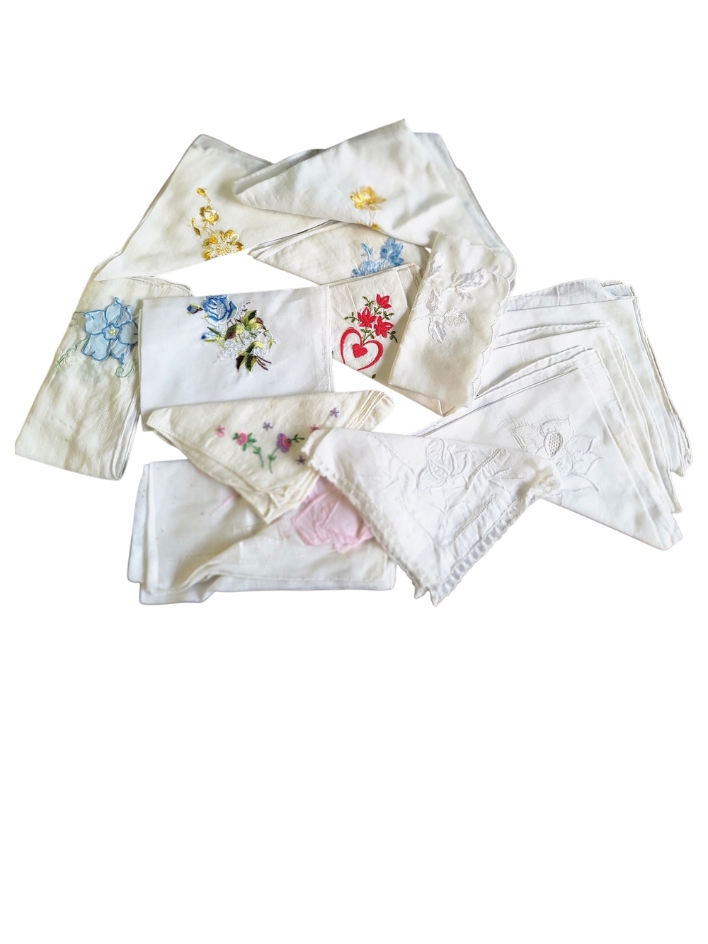 Vintage Embroidered  Handkerchiefs - Set of 13
